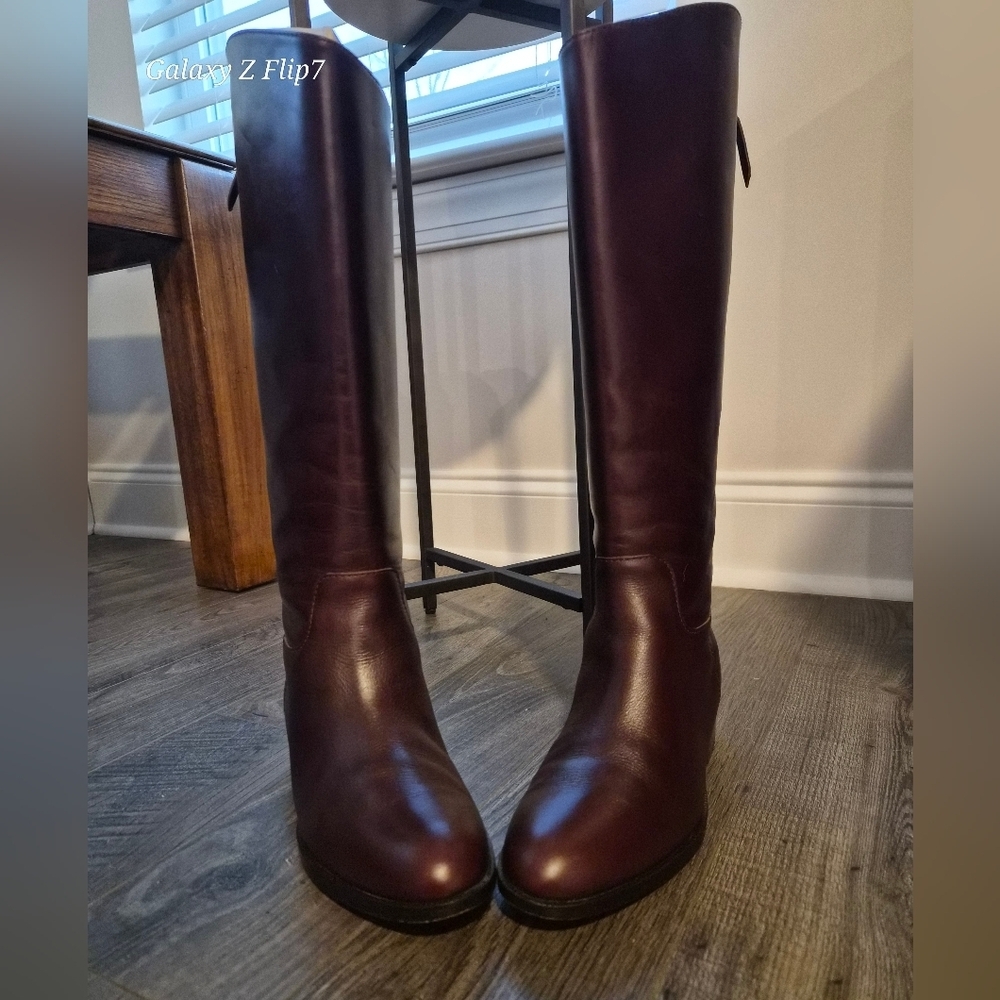 Cole Haan Grand.OS Leather Riding Boots - Burgundy - Size 7.5B